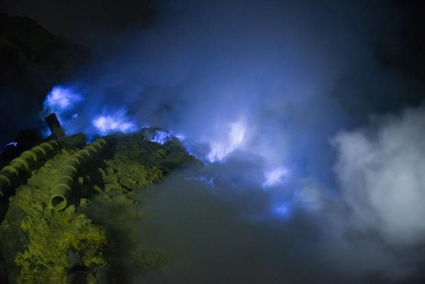 Ijen's blue fires and a pipe system