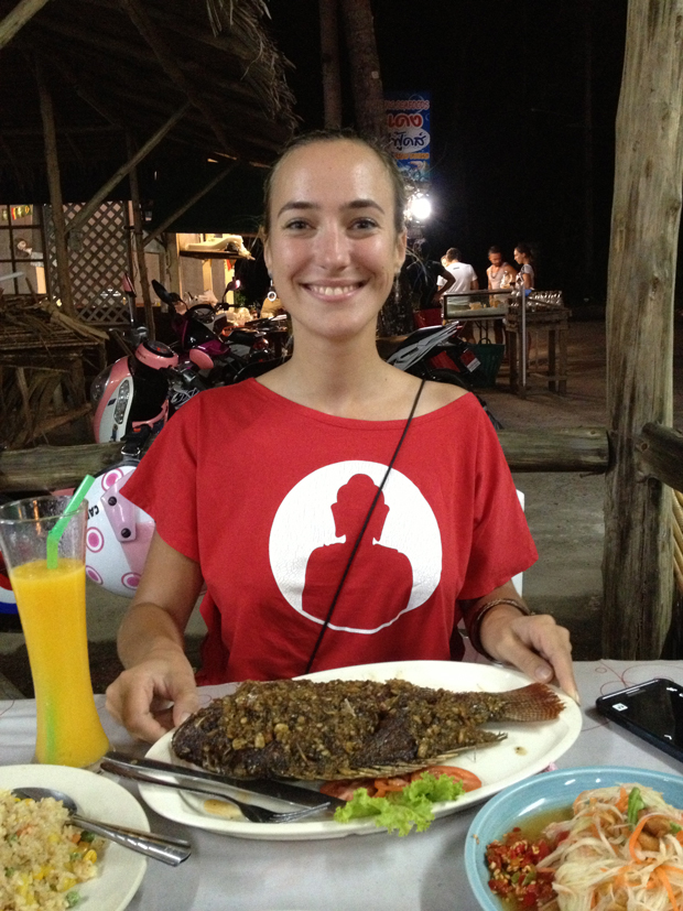 Lola with her Thai Christmas dinner