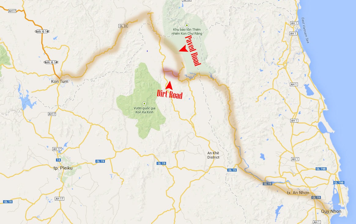 Road Map showing missing part of road DT669B in Vietnam